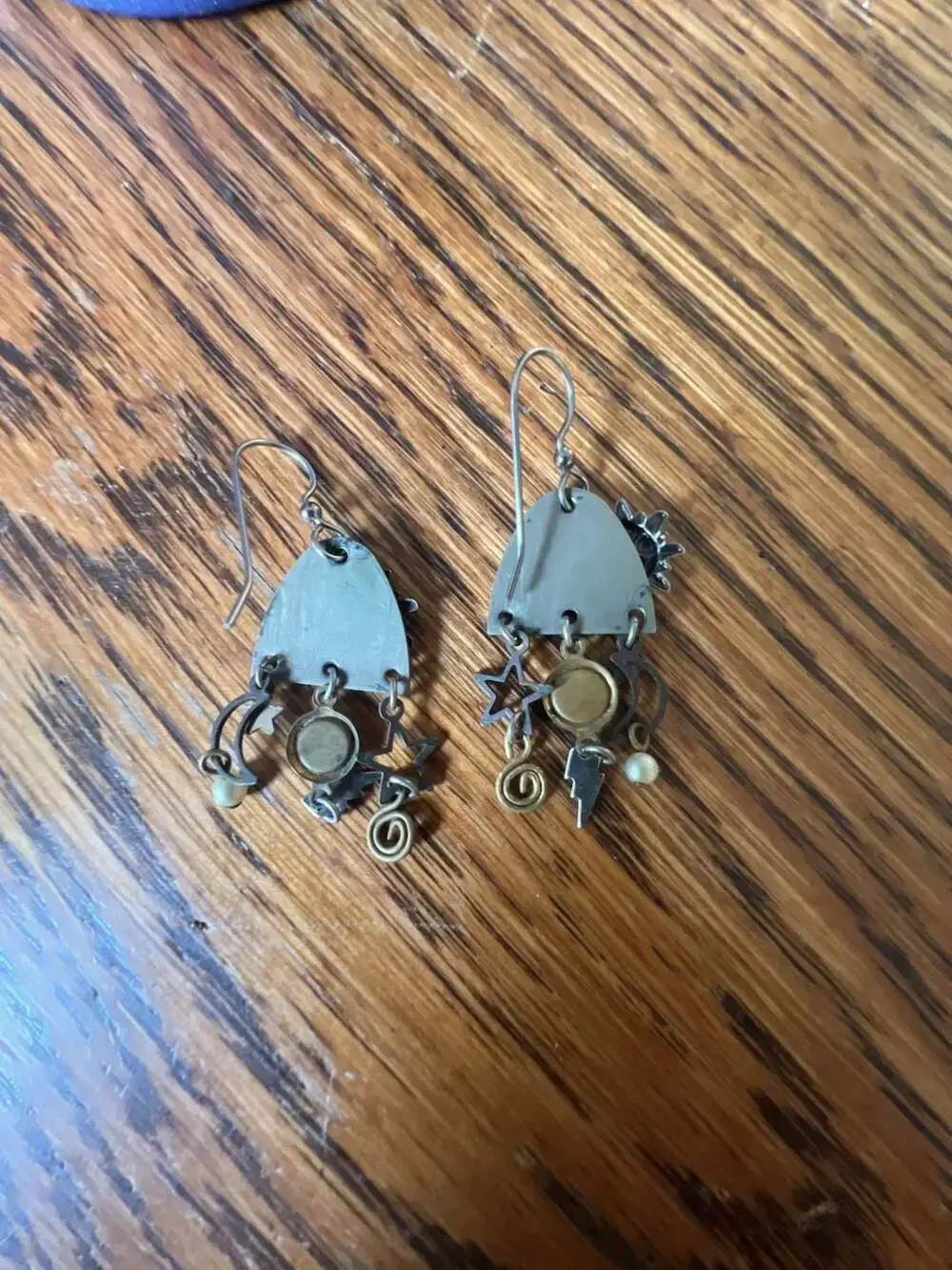 Silver Forest Blue Eclipse Celestial Layered Dangle Earrings